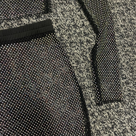 NEW Black Crystal Mesh Two-Piece Set Crystal Festival Mini Skirt + Crop Top S/M - Picture 10 of 10